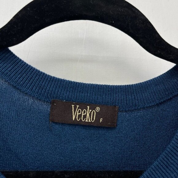 Veeko Sweater Free Size Jacquard Tunic Crewneck Short Sleeve Pullover Blue - Picture 7 of 11